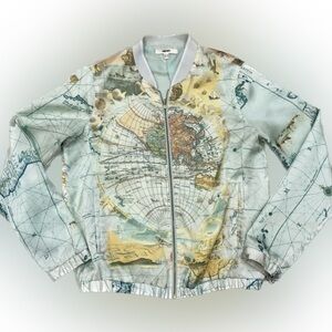 KOTON World Map Graphic Print Bomber Jacket Pastel Globe Boho Coat Travel KTN S